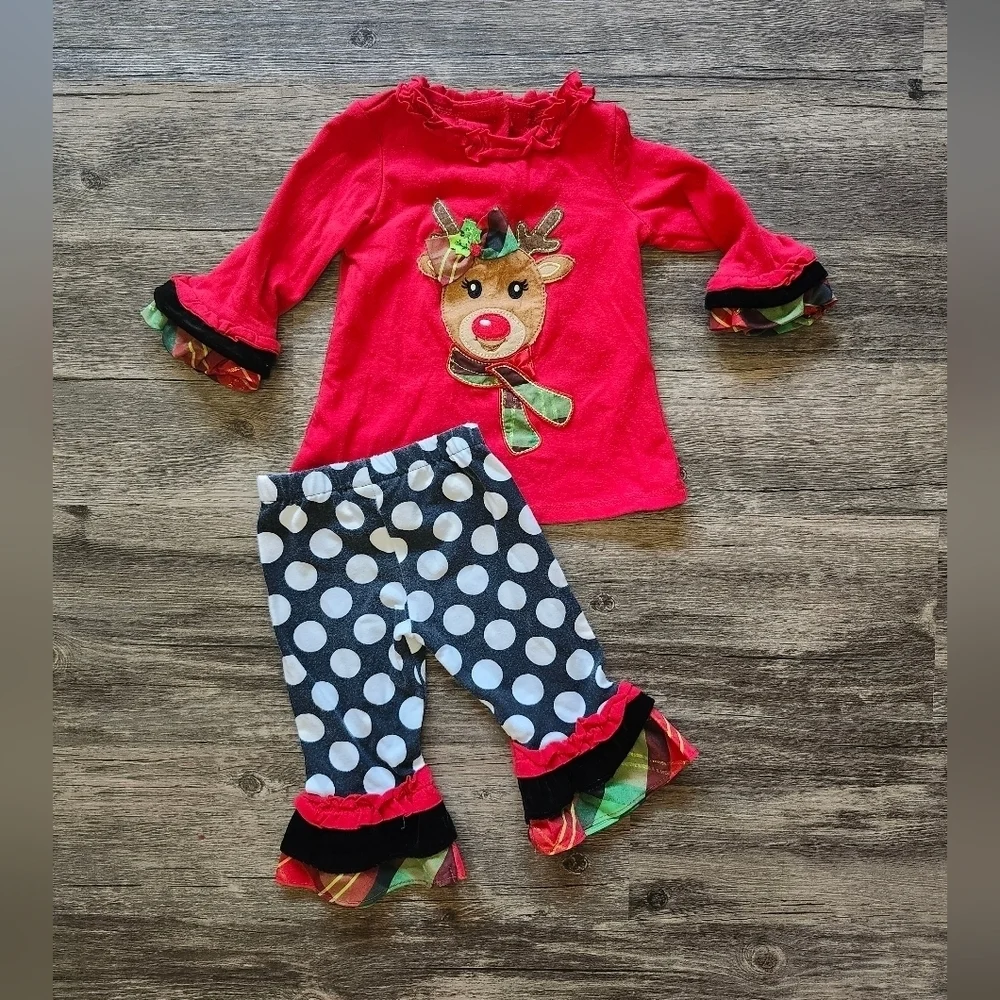 Rare Editions Rudolf Reindeer Applique Outfit